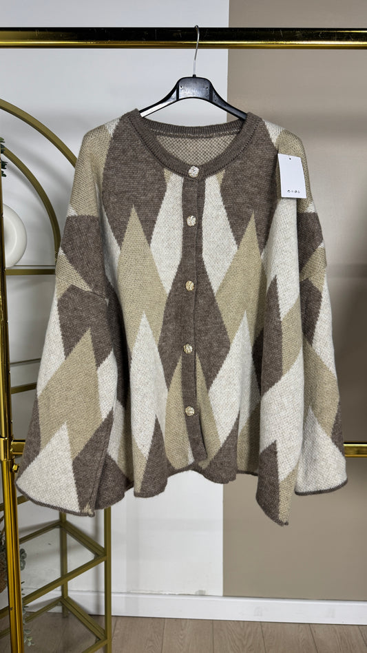 Cardigan NAE oversize à motifs avec boutons dorés