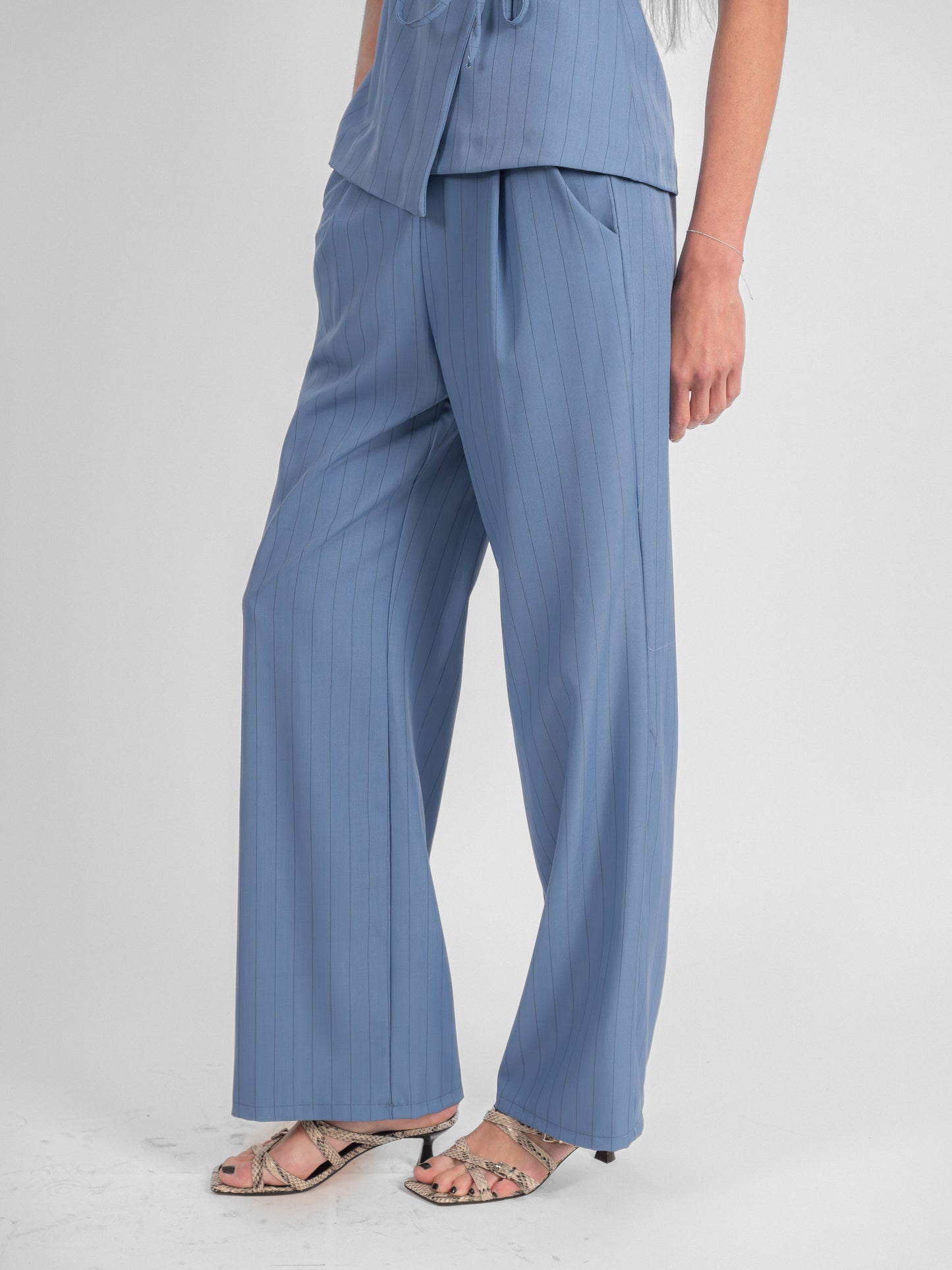 Ensemble rayé pantalon blazer sans manches